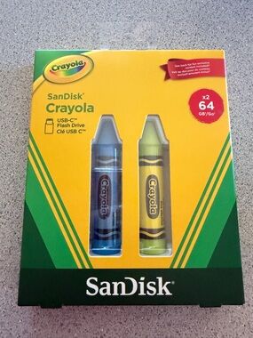 New Crayola SanDisk USB-C Flash Drive Electric Lime & Blue Crayon 64 GB each